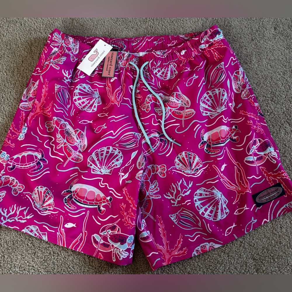 Vineyard Vines Pink Swim Trunks with Sea Life Design NEVER WORN